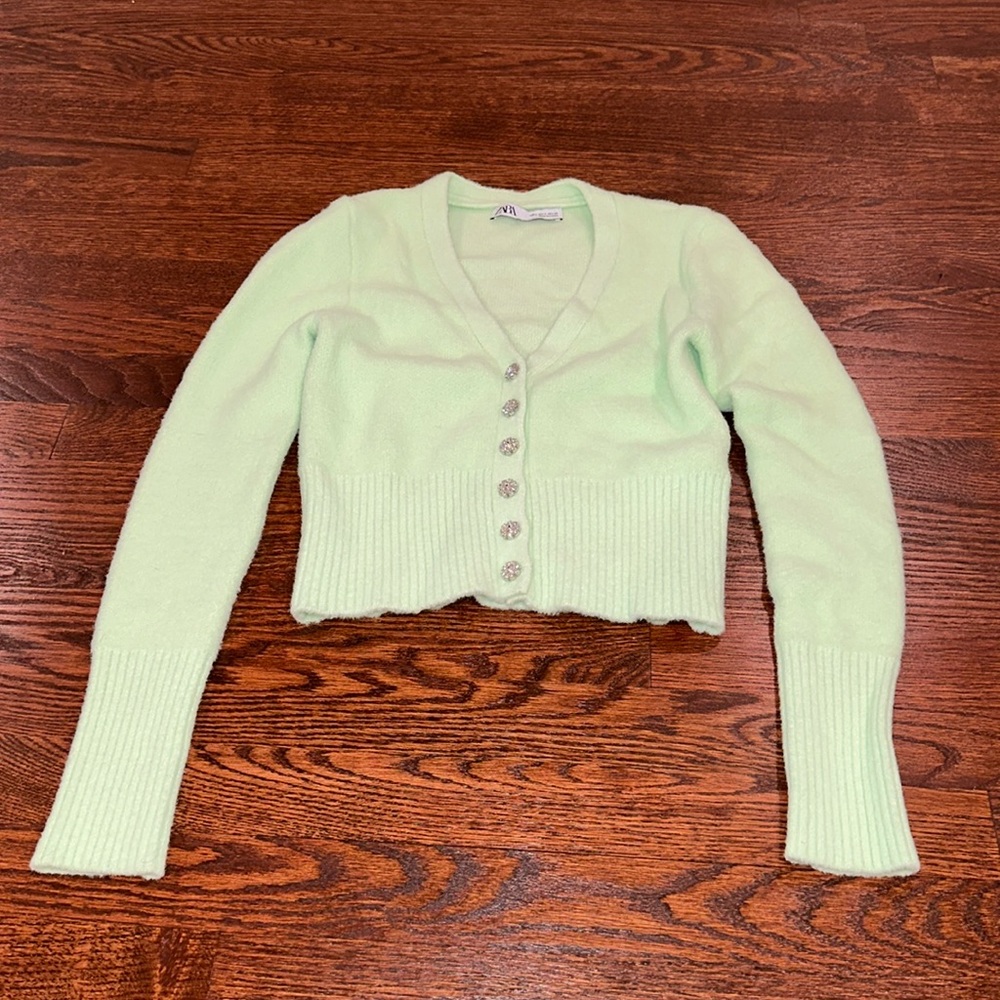 Zara fuzzy bedazzled cropped cardigan